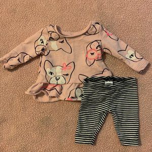 Pink Frenchie Long Sleeve with B&W Striped Legging
